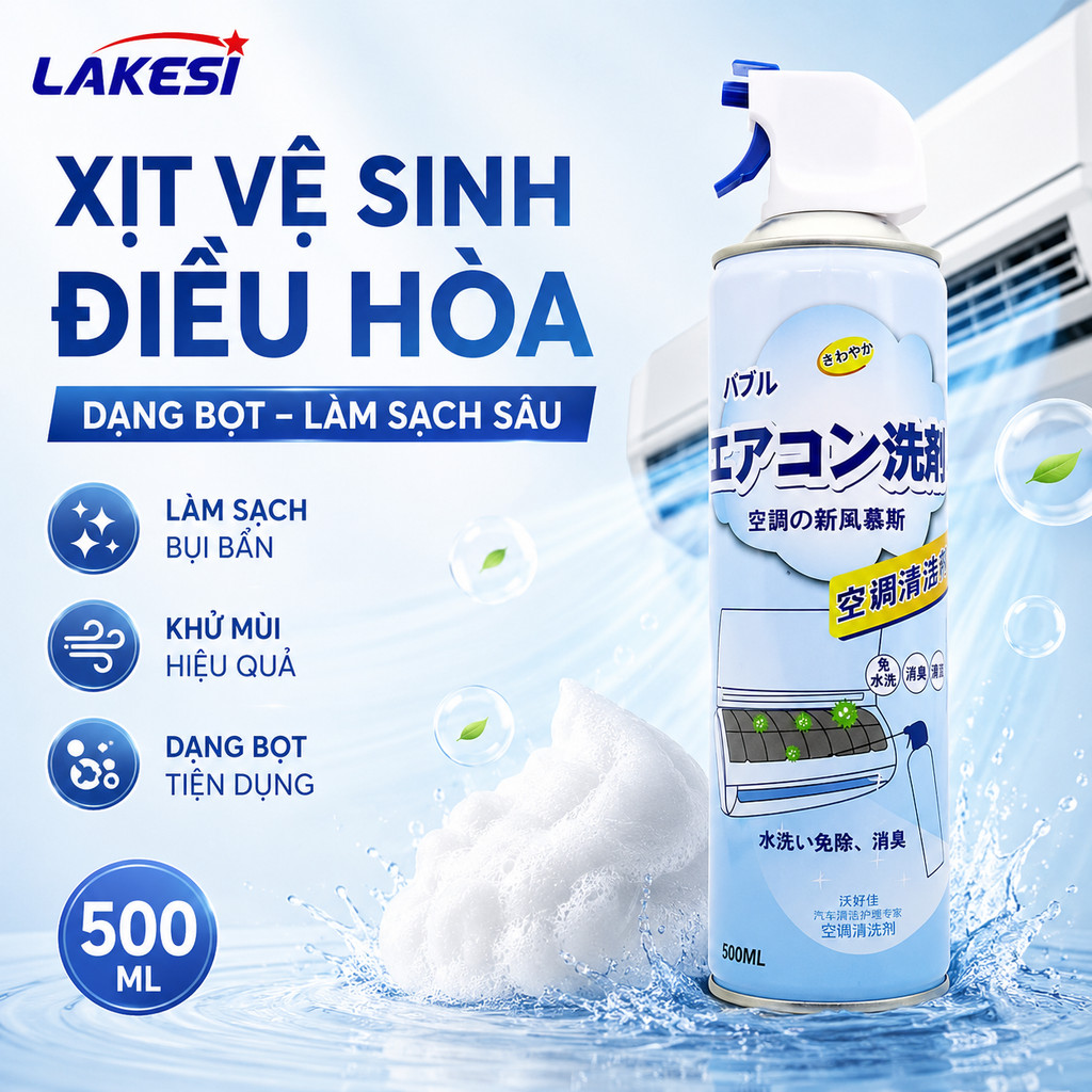 LAKESI Xịt Vệ Sinh Điều Hòa 500ml Làm Sạch Dàn Trao Đổi Nhiệt Dễ Sử Dụng