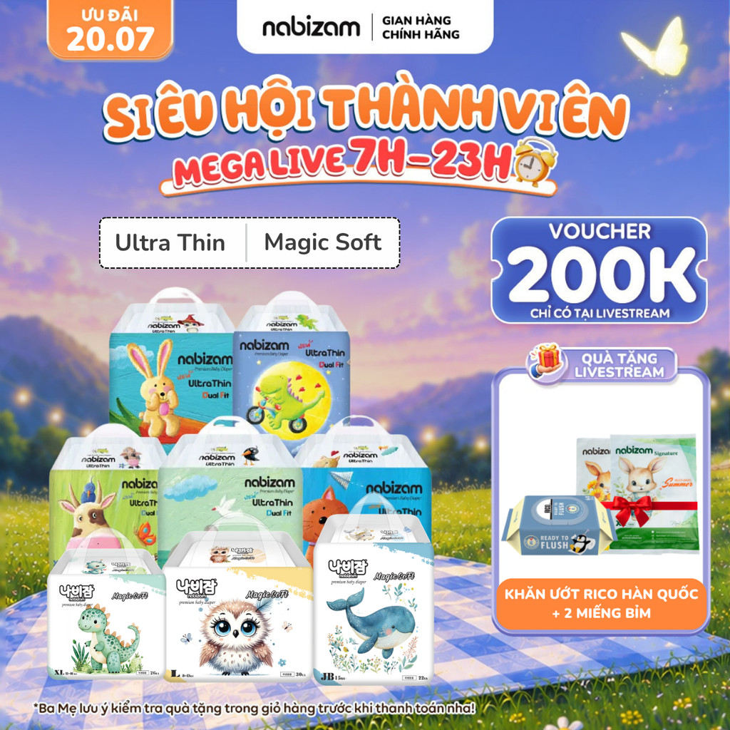 Combo 2 Tã/Bỉm Dán/Quần NABIZAM Êm Mỏng Vượt Trội Chống Tràn Tối Đa Cho Bé Từ 3kg Đến 25kg 20-50 Miế