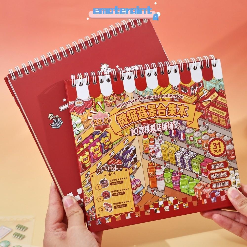 EMOTEPH DIY Sticker Book, Kawaii Design 10 Cảnh Phong Cảnh Sticker Book, PET Die-cut Store Chủ Đề Po