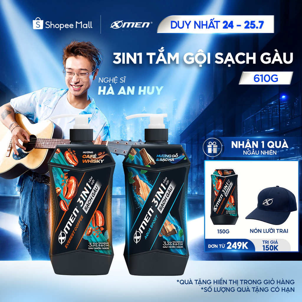 [MỚI] Tắm Gội Sạch Gàu 3in1 Xmen Everest Coffee & Aquaport 610g, Tác Động 3X Sạch Gàu Nhờn Ngứa,Mùi 