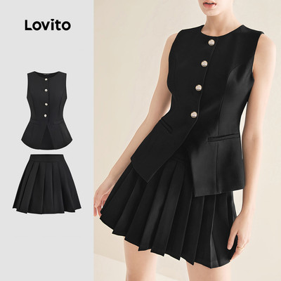 (thanh lịch) Lovito Nút hình học Áo hoặc đáy xếp li phía trước cho nữ L129ED716