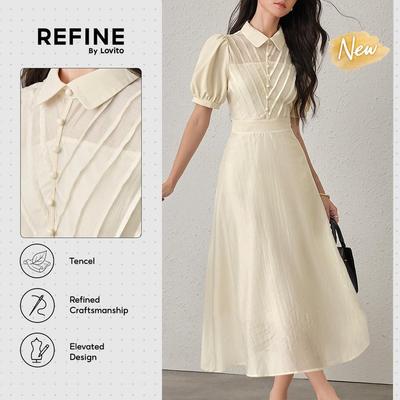 (New Arrival) (Refine by Lovito) Váy công sở Tencel nhẹ thoáng khí xếp nếp đường nét rõ ràng váy nữ kem đi làm xuân hè DRR42P1D070