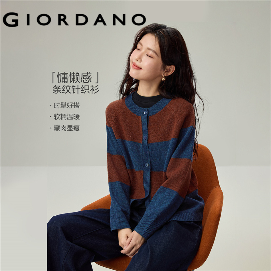 GIORDANO WOMEN Contrast wide stripe loose cardigan 13356651