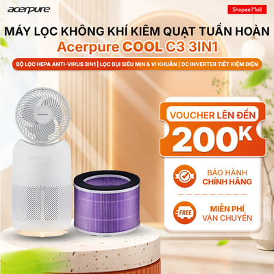 Máy lọc không khí kiêm quạt tuần hoàn Acerpure COOL C3 3in1 lọc HEPA khử mùi 35m2 - BH 12 tháng