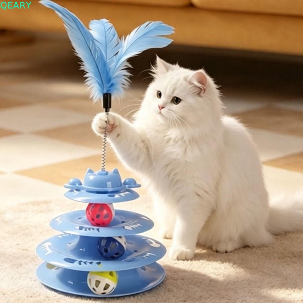 Đồ chơi bóng theo dõi mèo QEARY, Đồ chơi bàn xoay mèo đế chống trượt nhiều lớp, Bóng xoay linh hoạt Thiết kế theo dõi cây đũa phép lò xo Đồ chơi mèo tương tác Chơi mèo