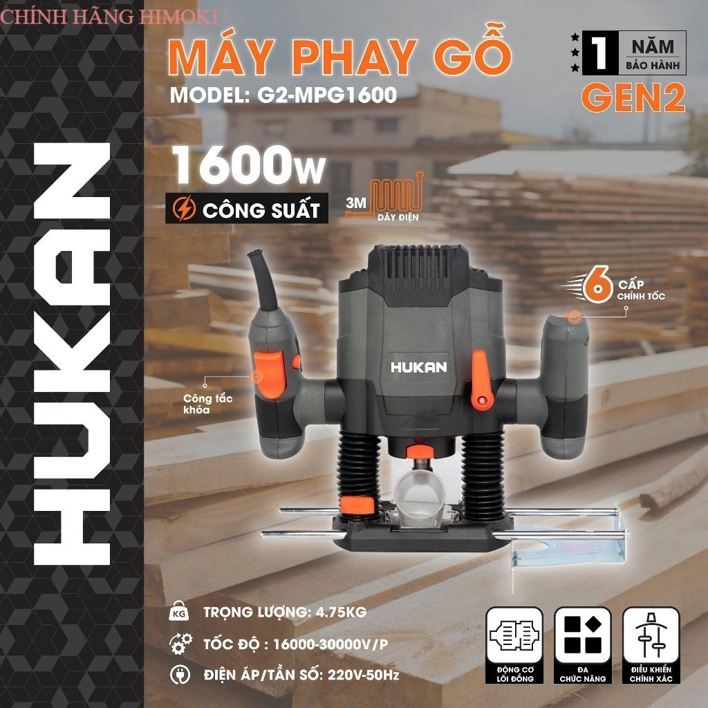 Máy Phay Gỗ Dùng Điện Hukan G2-MPG1600 Chính Hãng HUKAN CHÍNH HÃNG HIMOKI