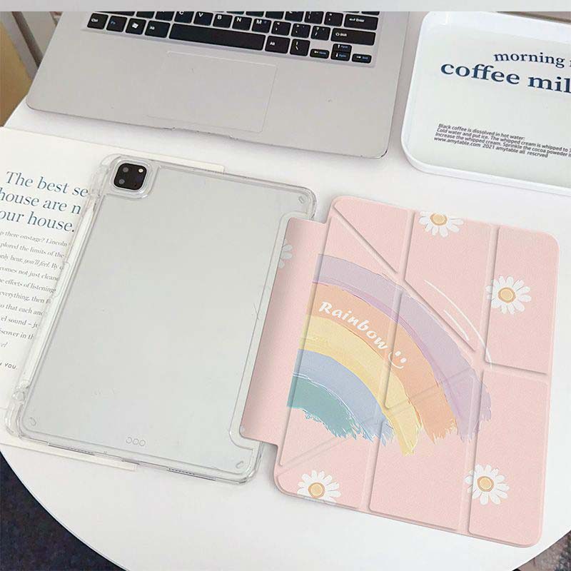 Vỏ ốp iPad Air7 11inch Hoa Cầu Vồng Xinh Xắn Kiểu Gấp‑Y 3 Nếp Ốp Lưng iPad Air7