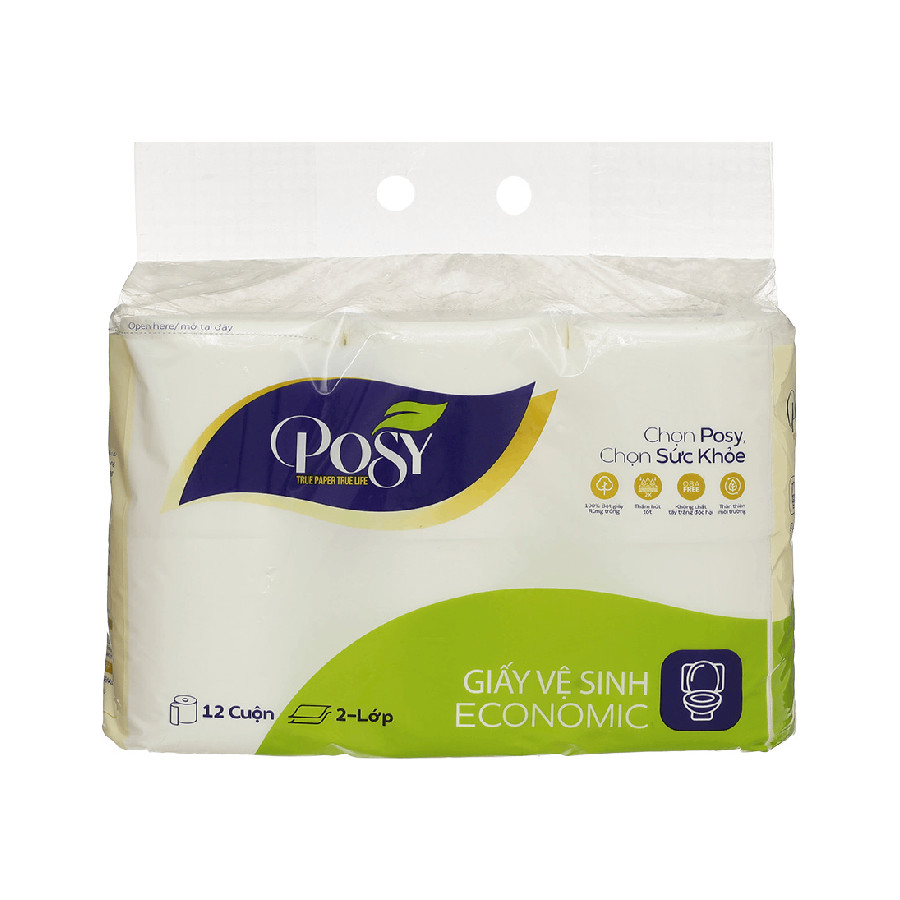 Giấy vệ sinh Posy Economic 2 lớp 12 cuộn/túi - 31101