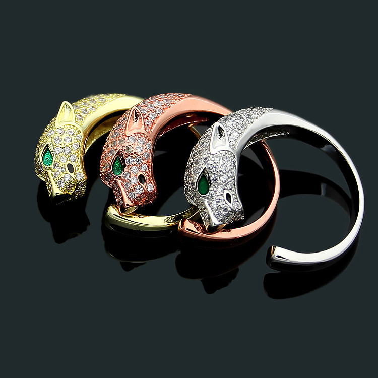 HJ5X Diamond Leopard Classic Full Ring, Adjustable Leopard Ring Jewelry, Diamond Couple's Ring