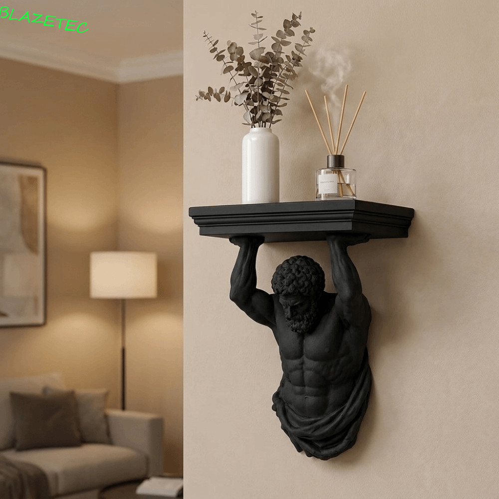 BLAZETEC Giá Để Đồ Nổi, Kệ Trưng Bày Nhựa Atlas Kệ Treo Tường, Vintage 3D In Hình Tượng Atlas Trang 