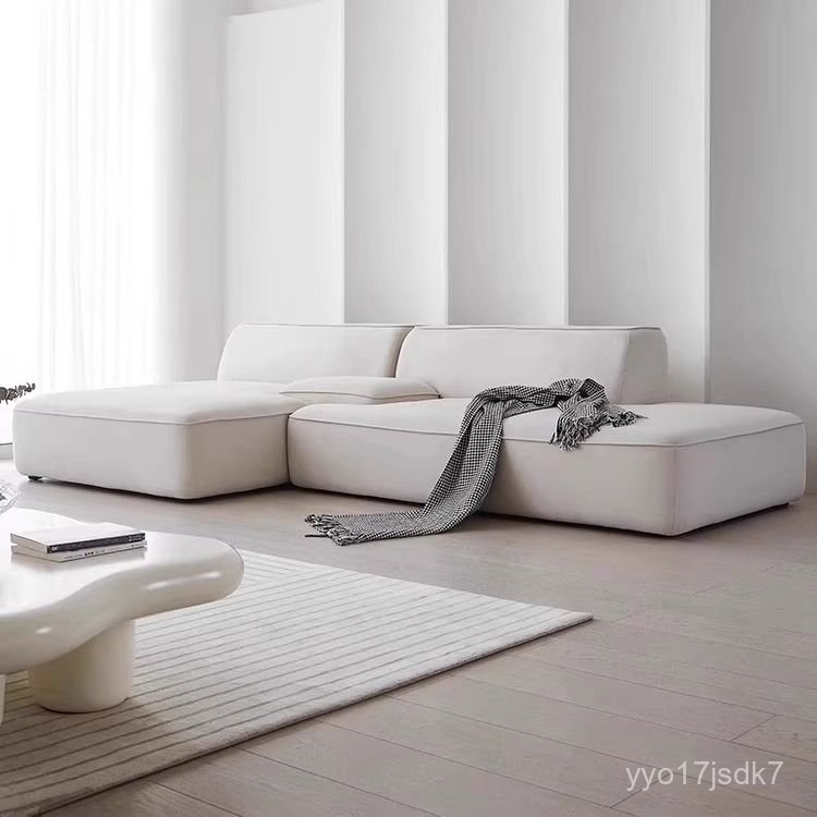 Sofa vải góc L phong cách kem không tay vịn đệm lông mèo nhung mịn căn hộ homestay cao cấp