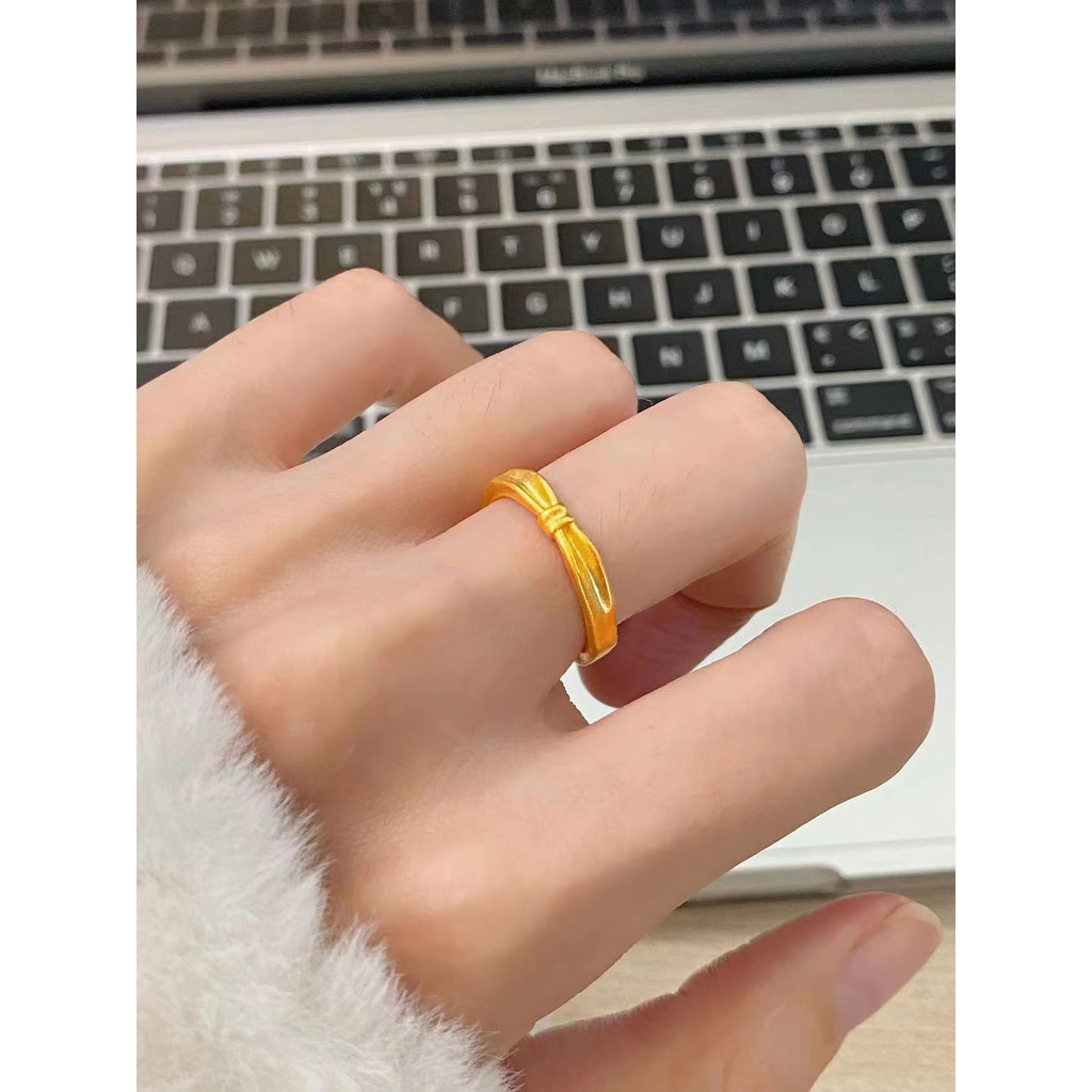 Vàng 18k Nút Nhỏ Nhẫn Vàng Nữ Phương Pháp Cổ Vàng Chạy Công Chúa Nơ Có Thể Điều Chỉnh Nhẫn Không Pha
