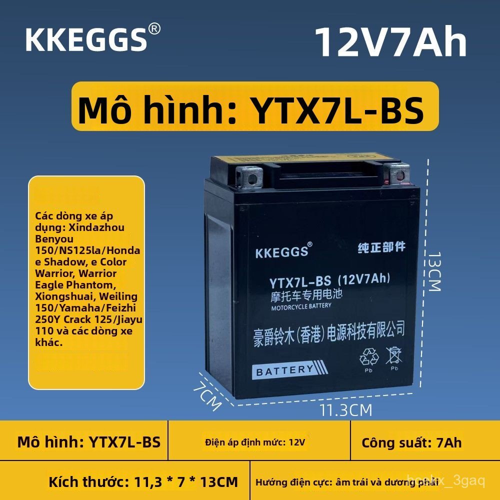 Bình ắc quy khô 12V7A mới miễn bảo dưỡng dùng tốt cho Suzuki GZ150 TR150 siêu bền đẹp bán chạy giá r