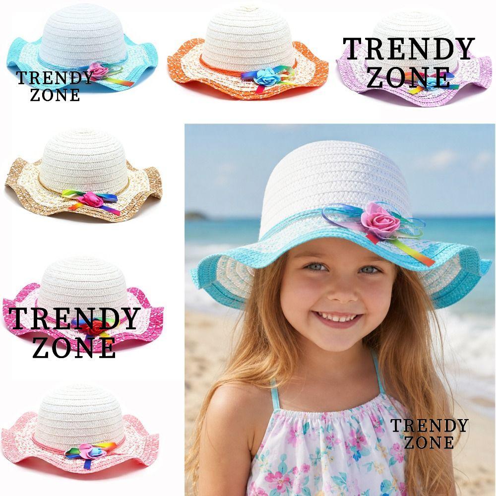 Mũ Rơm TRENDYZONE, Mũ Chống Nắng 3-7Year Handmade, Trang Trí Hoa Ngọt Ngào Mũ Đi Biển Du Lịch