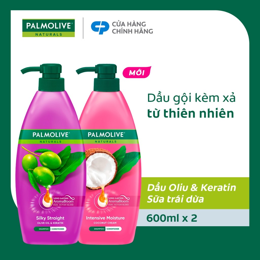 Bộ 2 Dầu gội Palmolive kèm xả 2-trong-1 chiết xuất Sữa dừa và Keratin kết hợp quả ô liu 600ml