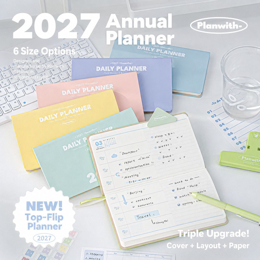 Planwith 2027 Flip-Up Weekly Planner Top Flip Planner Sổ tay máy tính để bàn ngang 53 tuần Học tập Q