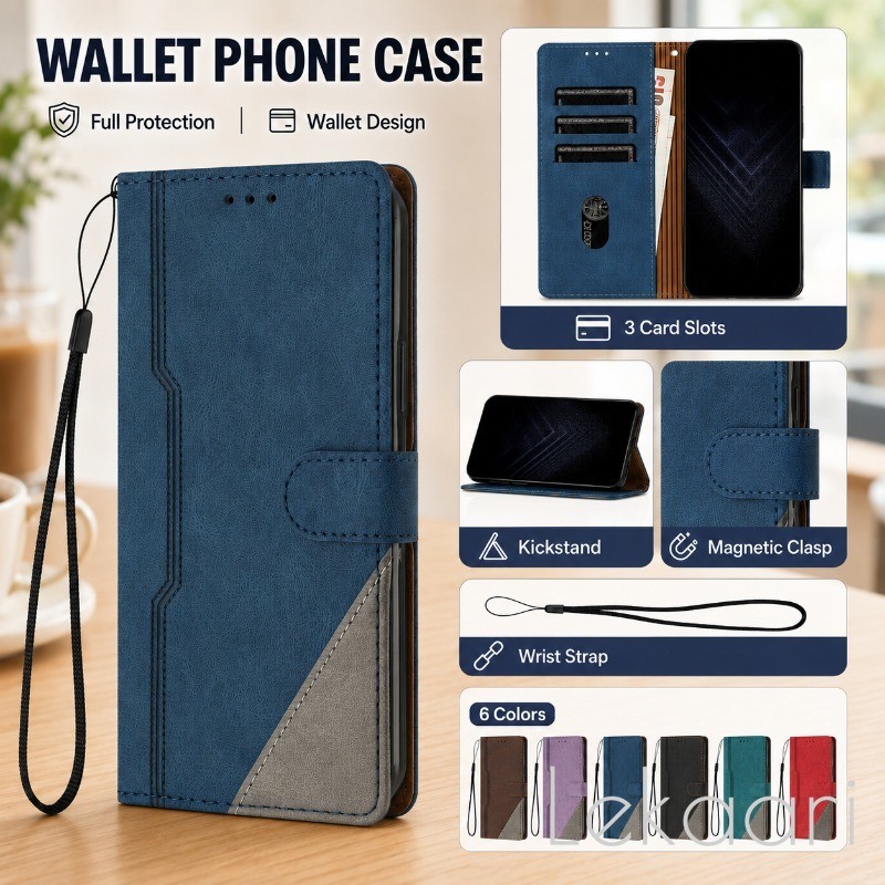 Retro Flip Case Cho T-Mobile Revvl 8 7 6 T Điện Thoại 3 2 Pro 5G Colorblock Ví Đựng Thẻ Da Vỏ Điện T