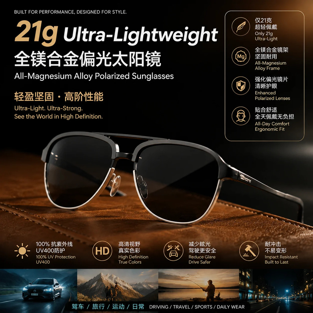 Kính Mát Hợp Kim Magiê Nhôm Cổ Điển Clara Vida Nam UV400 UV100% Kính Mát Phân Cực Nam