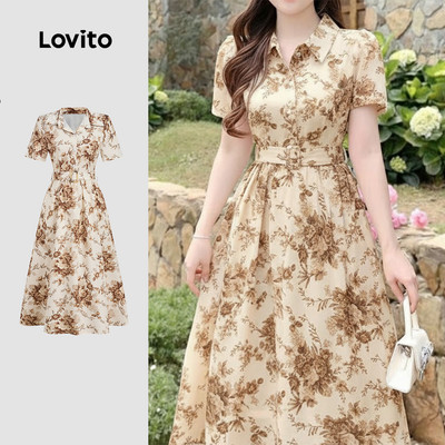 Lovito thanh lịch Đầm khóa kéo có nút mùa xuân/hè cho nữ L164ED122