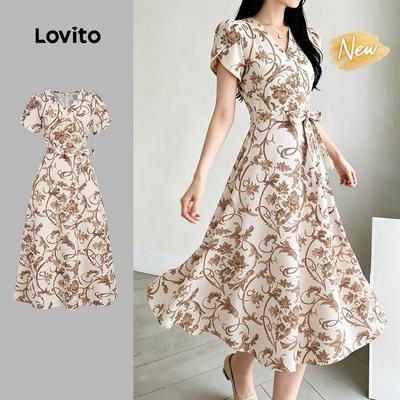 (New Arrival) Lovito Đầm Hoa Thanh Lịch Thắt Lưng Váy Mùa Xuân/Hè cho Nữ L199ED750