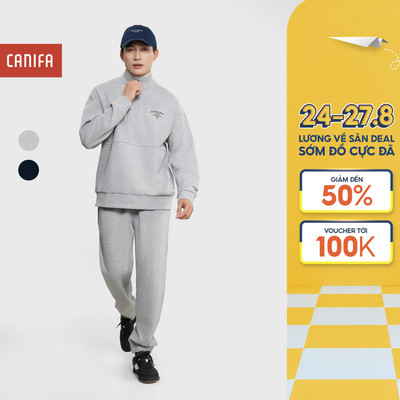 Bộ quần áo nam CANIFA chất liệu interlock mềm xốp dài tay cổ cao 8ST25C001