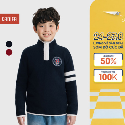 Áo len bé trai CANIFA cổ bẻ kéo khóa dài day chất len mềm mịn 2TE25W006