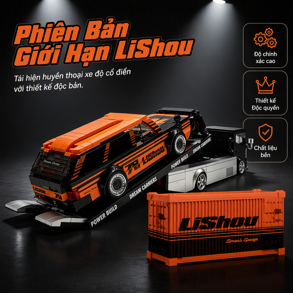 Mô hình lắp ráp xe độ PB8862 LISHOU LiShou Power Build đồ chơi khối xây dựng xe tải kéo xe mô tô tra