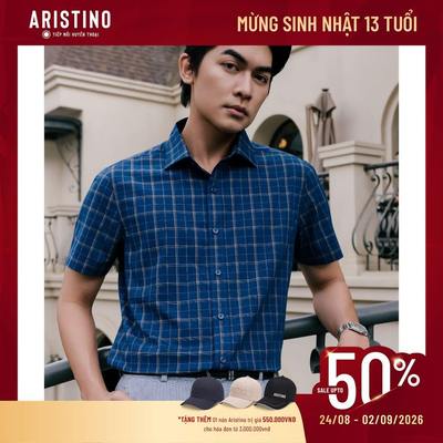 Sơ Mi Tay Ngắn Aristino Regular Fit 64% Polyester Bền Màu Sắc Nét Họa Tiết Đan Lát ASS612EDP01
