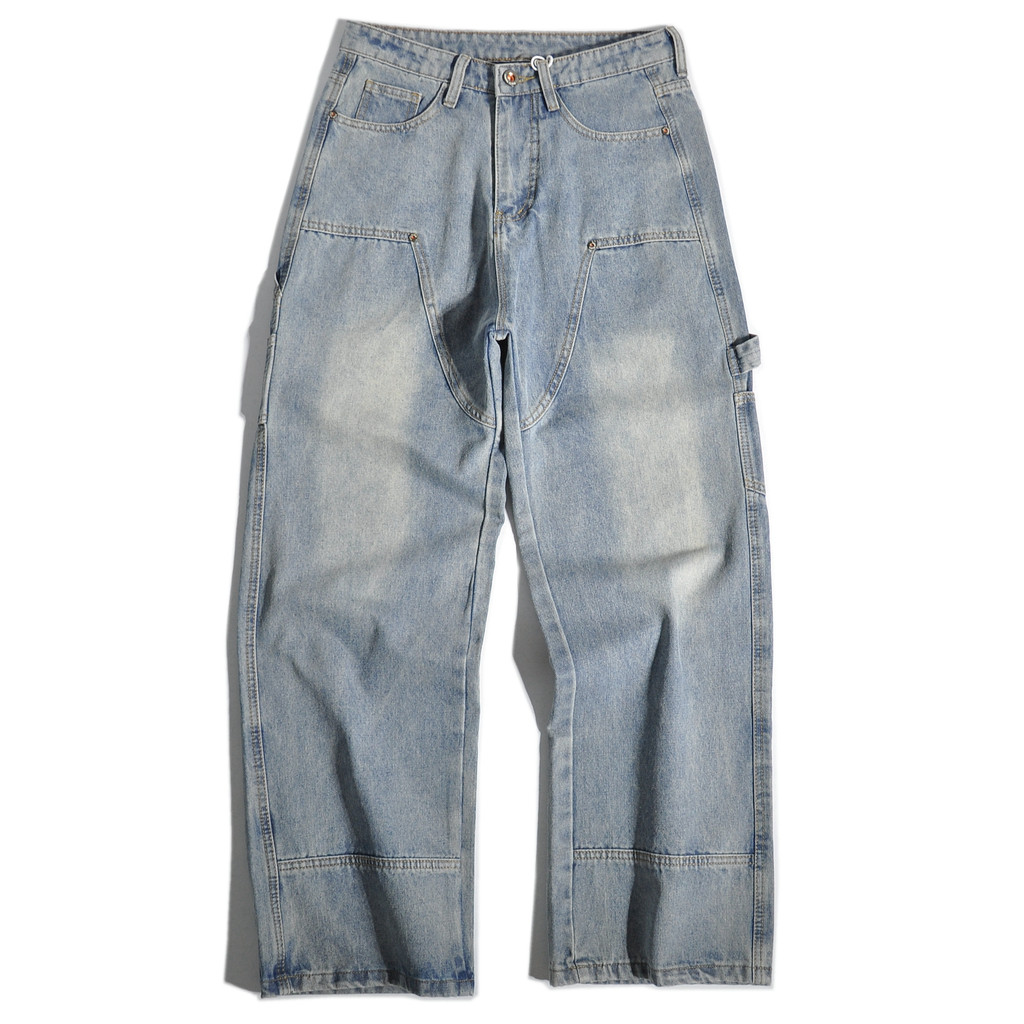 Vintage Mỹ Retro Ami Kaki Logging Cá Chép Quần Jean Rời Thẳng Rửa Đau Khổ Quần Thường Ngày