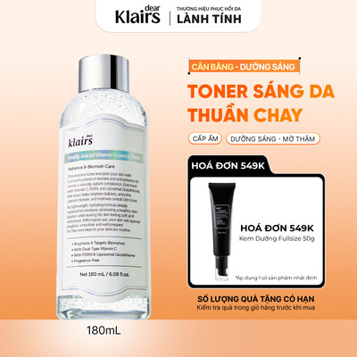 Nước hoa hồng Dear, Klairs Freshly Juiced Vitamin Essence Toner hỗ trợ làm sáng da 180ml [FS]