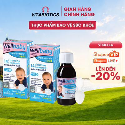 Bộ 2 TPBVSK Vitabiotics WELLBABY (siro) bổ sung Vitamin A, D3, Sắt, Kẽm, hỗ trợ tăng tường Sức Khỏe Và Đề Kháng, 150ml