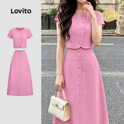 (New Arrival) Lovito Áo hoặc Váy Nữ Màu hồng Nhạt Mùa xuân/Hè Thanh Lịch Nút Bất Đối Xứng KSK8P2D122