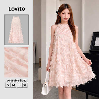 Đầm nữ Lovito thanh lịch xếp nếp màu trơn phong cách L106AD483