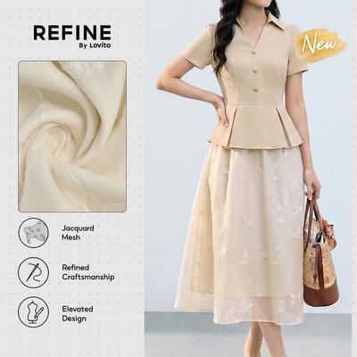 (New Arrival) (Refine by Lovito) Váy Màu Mơ Cho Nữ Ren Hoa Hai Lớp Ghép Vải Jacquard Dáng Xòe Dài Lưới Công Sở DRR43P1D043