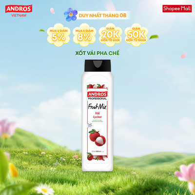 Xốt Vải Pha Chế - Làm Từ Trái Cây Thật - Nguyên liệu pha chế - ANDROS FRUIT MIX - 820ml