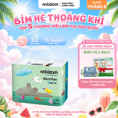 Tã/Bỉm Quần Nabizam Ultra Thin Nội Địa Hàn Cao Cấp Size L Cho Bé Từ 8-13kg, 30 miếng