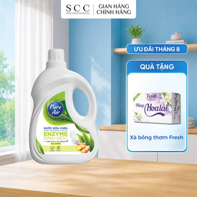 Nước Rửa Chén Enzyme Sinh Học Pure Air Chiết Xuất Lá Trà Lên Men Giúp Làm Sạch Dầu Mỡ, Khử Mùi Tanh Dịu Nhẹ Da Tay 2,3Kg