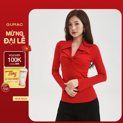 Áo polo GUMAC kiểu form slim tay dài xoắn ngực áo có đánh eo lai ngang APF12053