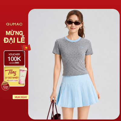 Áo Thun Nữ Gmorning - GUMAC Chấm Bi Form Ôm Ngắn Thêu Logo GMOR Cổ Bo Phối Màu Trẻ Trung Hiện Đại YATG07054