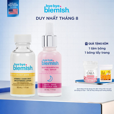 Combo Làm Sạch Da, Ngăn Ngừa Và Giảm Thâm Mụn Bye Bye Blemish Vitamin C & Skin Resurfacing Peel Serum (30mlx2)