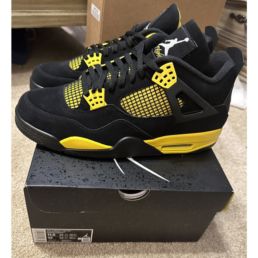 Air Jordan 4 Thunder Black / tour màu vàng dh6927-017 giày chạy bộ thông thường giày bóng rổ