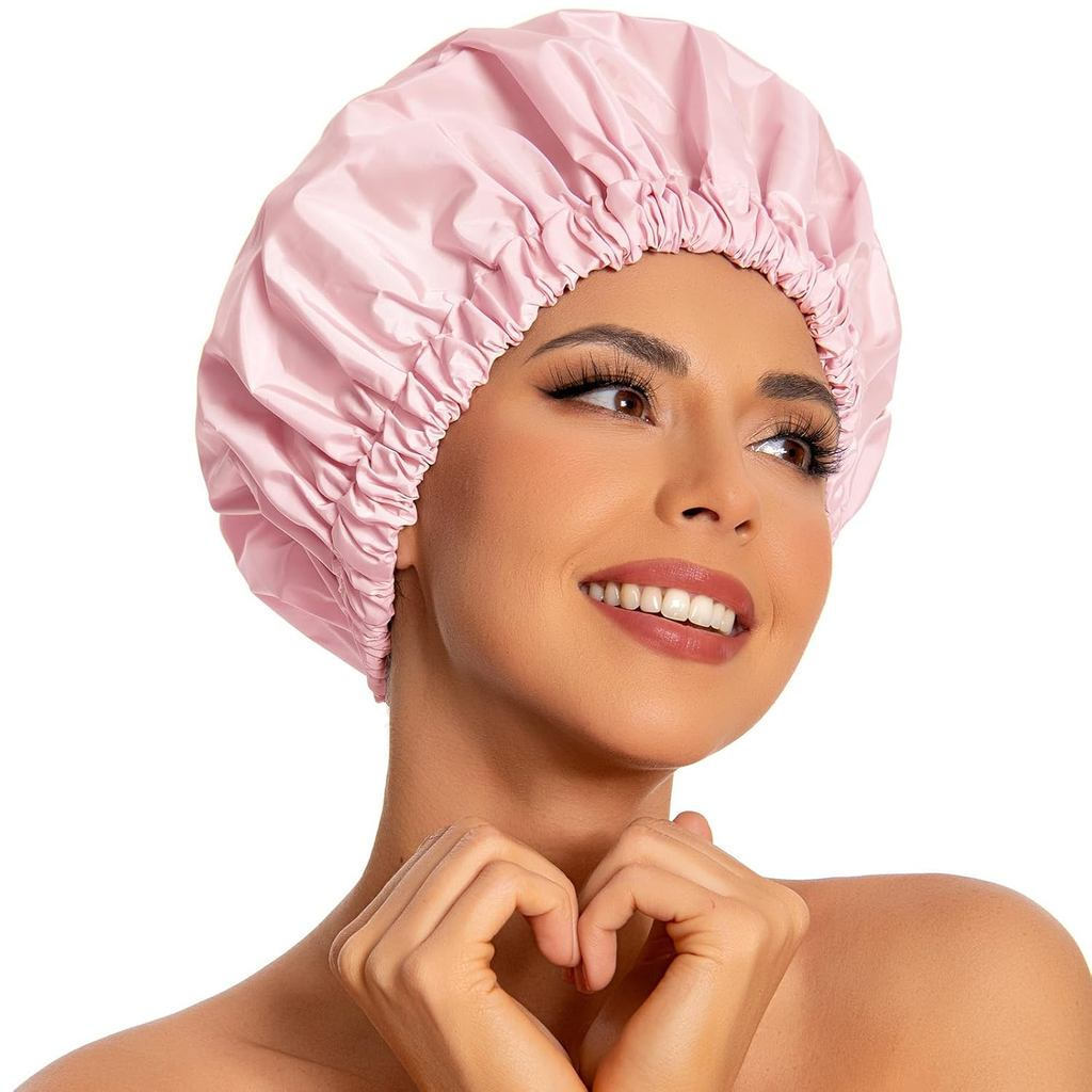 Có thể tái sử dụngShowerCapforPhụ nữ, LargeWaterproofShowerBonnetWashableElasticBandBathHairHatforLo