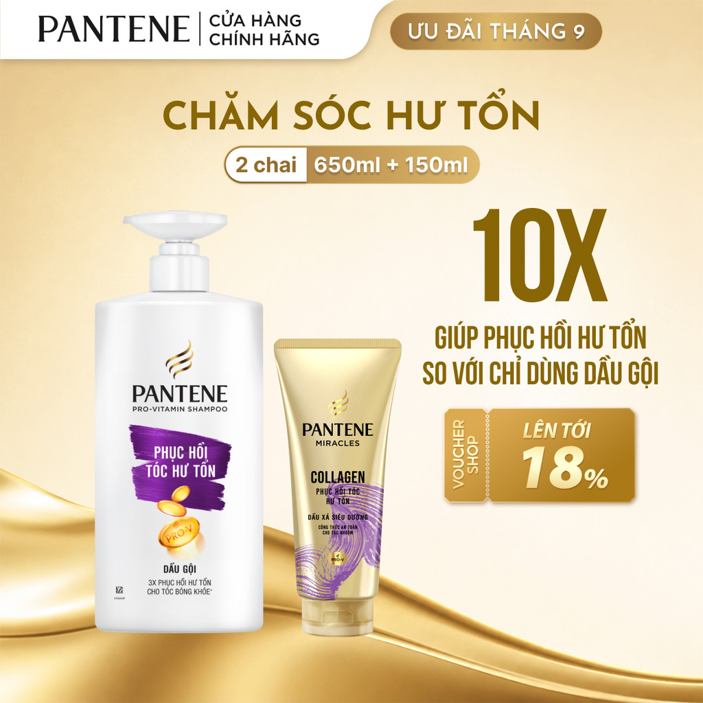 [Live] Combo Dầu Gội PANTENE Chai 650ML + Dầu Xả PANTENE Siêu Dưỡng Phục Hồi Hư Tổn Chai 150ML