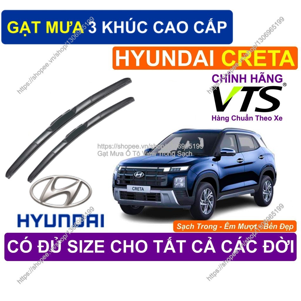 Gạt Mưa 3 Khúc Êm Mượt Kính Lái Hyundai Creta, Cặp Gạt Mưa 3 Khúc Kính Lái Hyundai Creta.,  Hyundai 