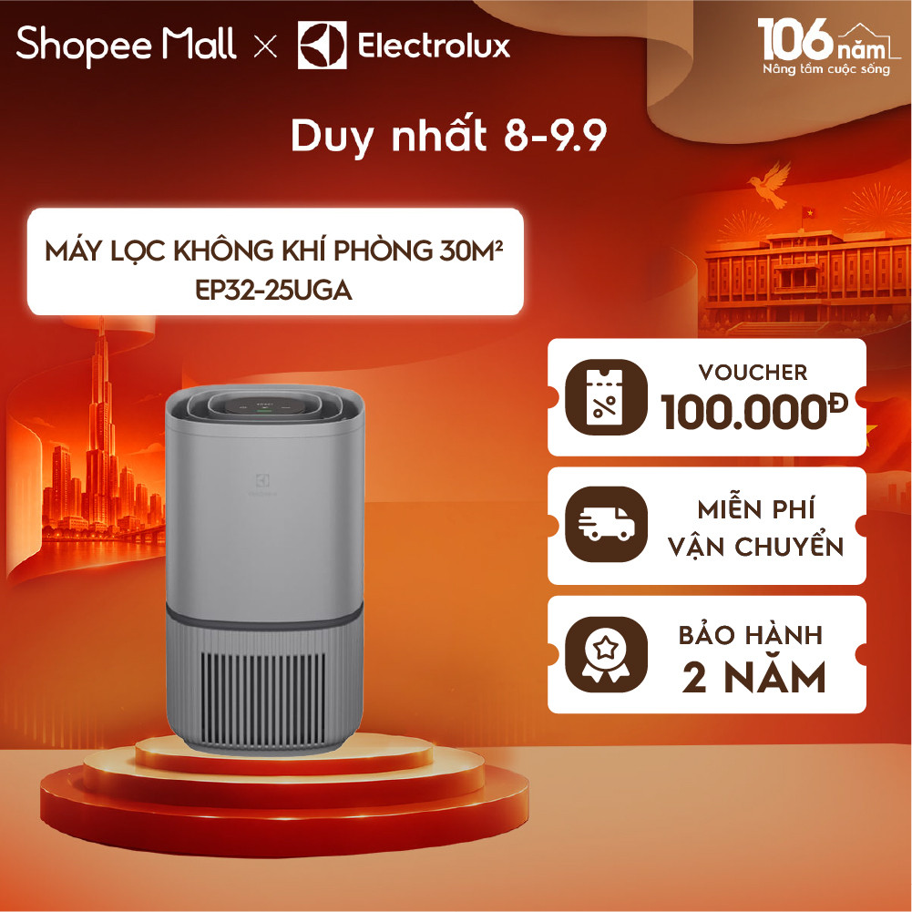 Free giao hàng - Máy lọc không khí 30m² Electrolux EP32-25UGA - 4 bước lọc, HEPA 13, hoạt động êm ái