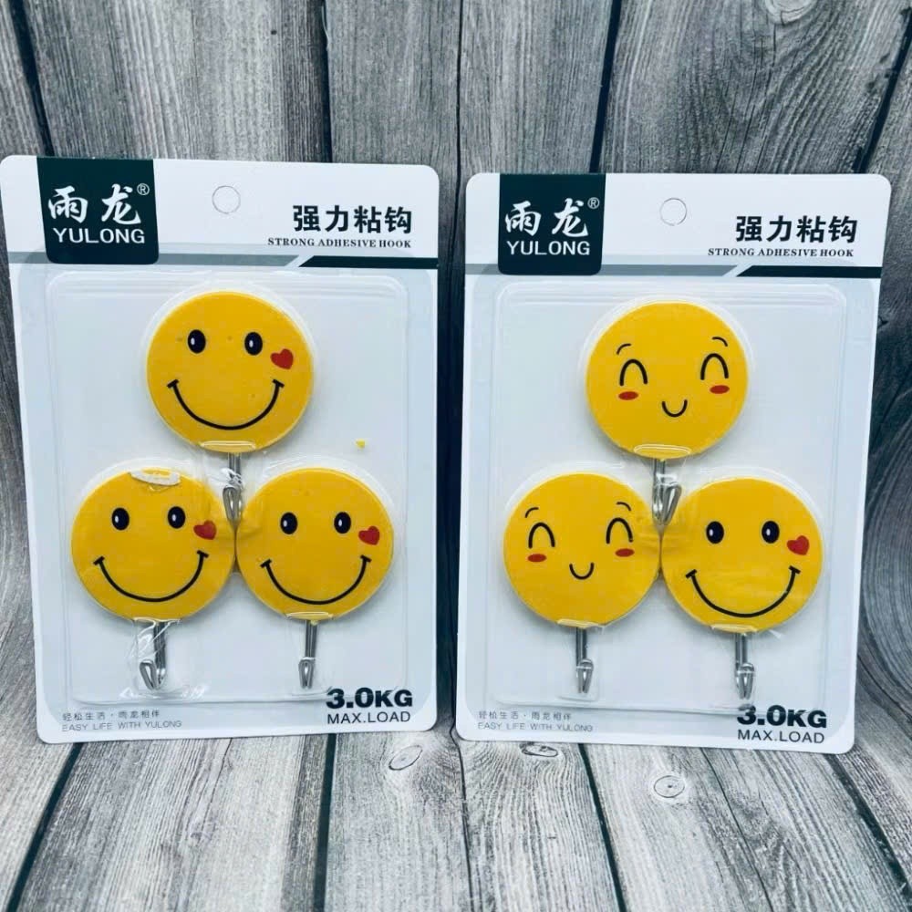 Sét 3 Móc dán tường hoạt hình tròn mặt cười dễ thương Emoji