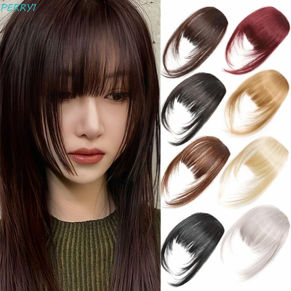 PERRY Cut Wispy Fringe với Sideburns, Màu nâu sẫm Nhìn tự nhiên Tổng hợp Tóc kẹp-In Bangs, Fasion Fa