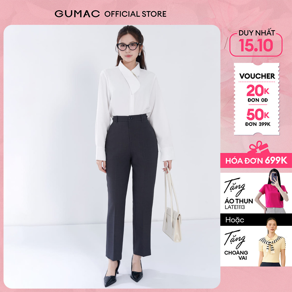 Quần tây nữ ống đứng lưng tạo kiểu vải carolan xược cao cấp dày dặn thời trang GUMAC QF07036