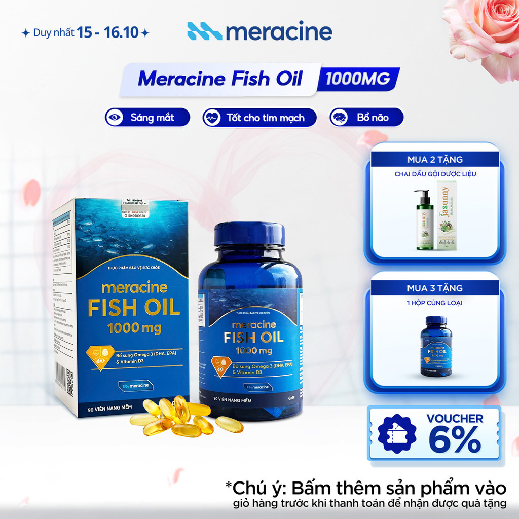 Viên Uống Dầu Cá Meracine Fish Oil 1000mg Bổ Sung Omega 3, Hỗ Trợ Sáng Mắt, Bổ Não, Bảo Vệ Tim Mạch (Hộp 90 Viên)