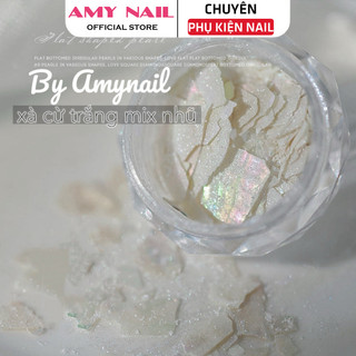 Xà cừ trắng mix nhũ ánh trai siêu sáng - xà cừ trắng ẩn móng làm nail